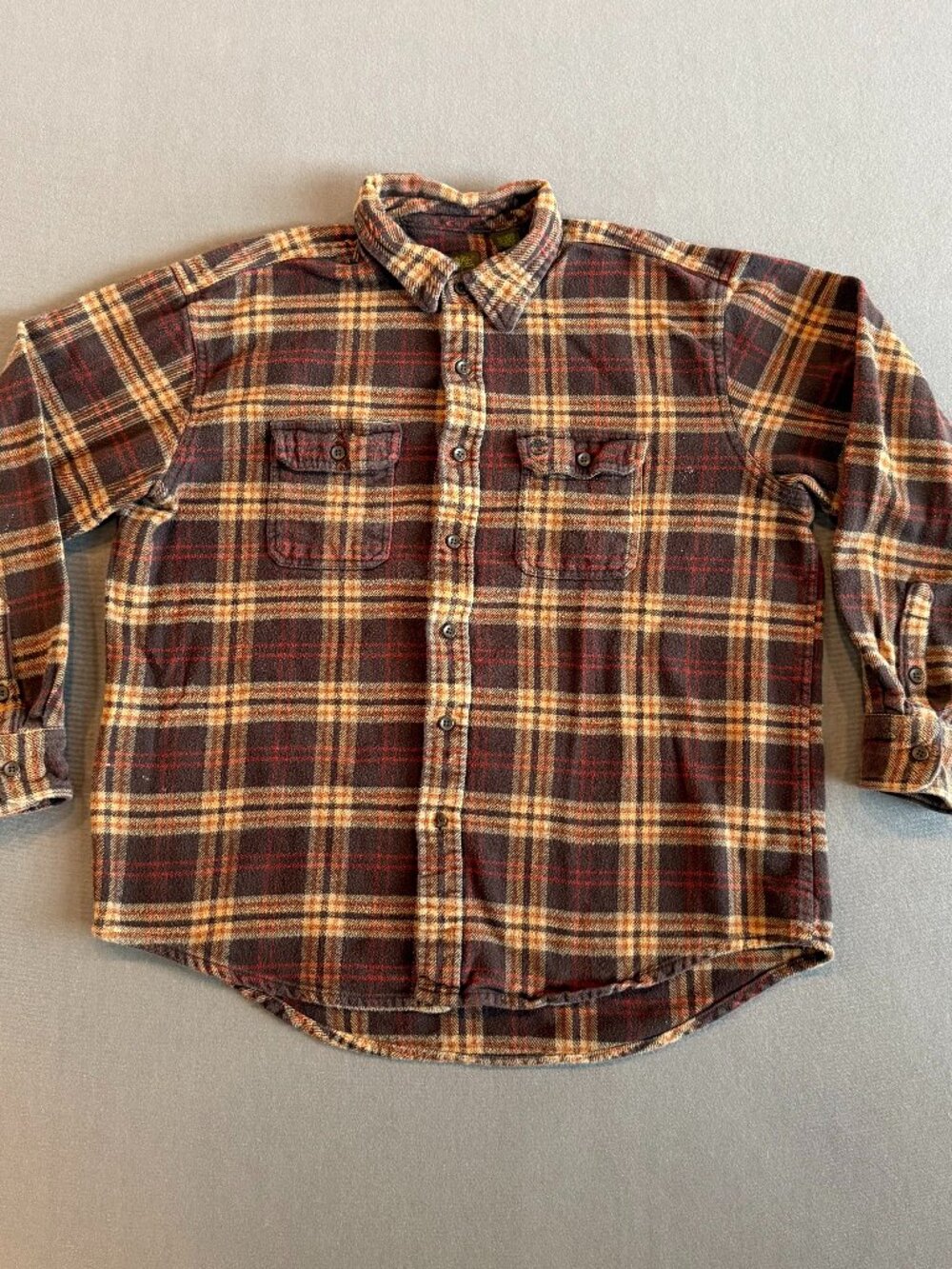 Timberland Weathergear Men's XL Brown Red Plaid Flannel Shirt READ